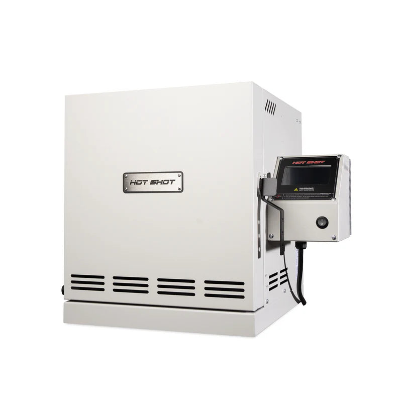 Hot Shot 1200C ceramic kiln front view with controller