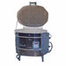 Olympic Kilns 2023HE oval electric kiln with lid open displaying spacious firing chamber and control box