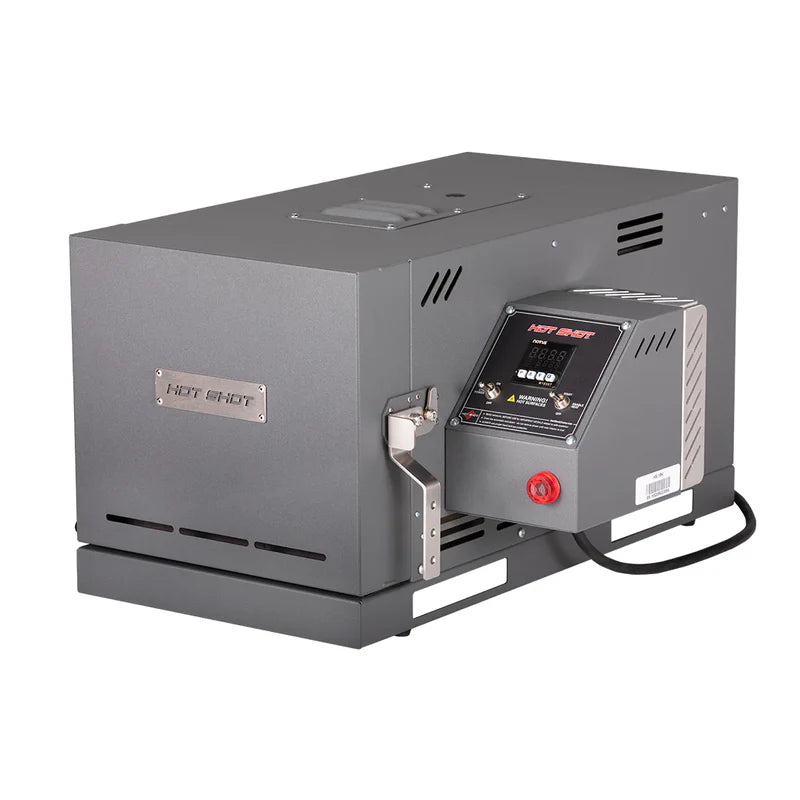 Hot Shot HS-18K heat treat oven front angle with digital controller