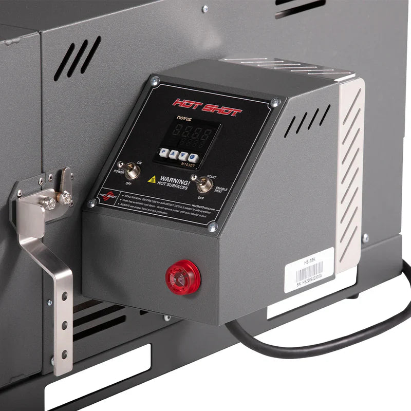Hot Shot HS-18K oven control panel close-up with safety switch