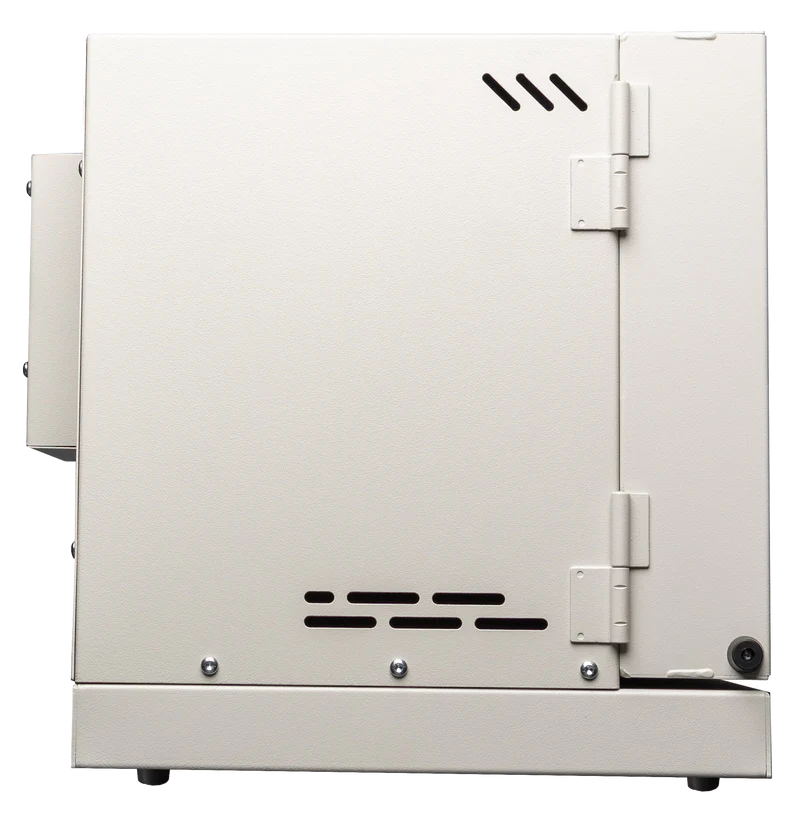 Hot Shot Vitrigraph kiln side profile with hinged door