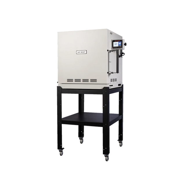 Hot Shot annealing cabinet on rolling stand front angle