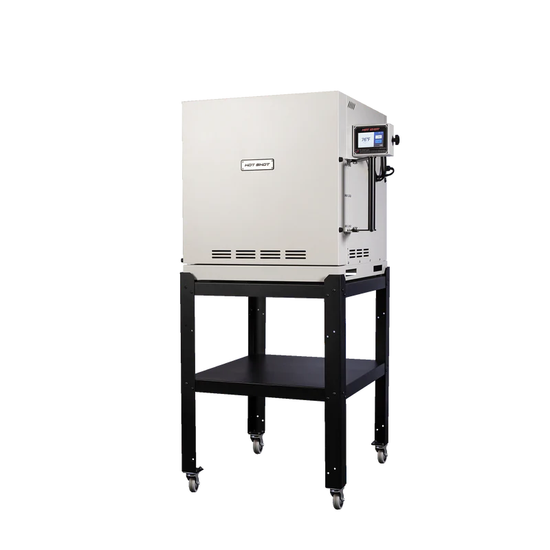Hot Shot annealing cabinet on rolling stand front angle
