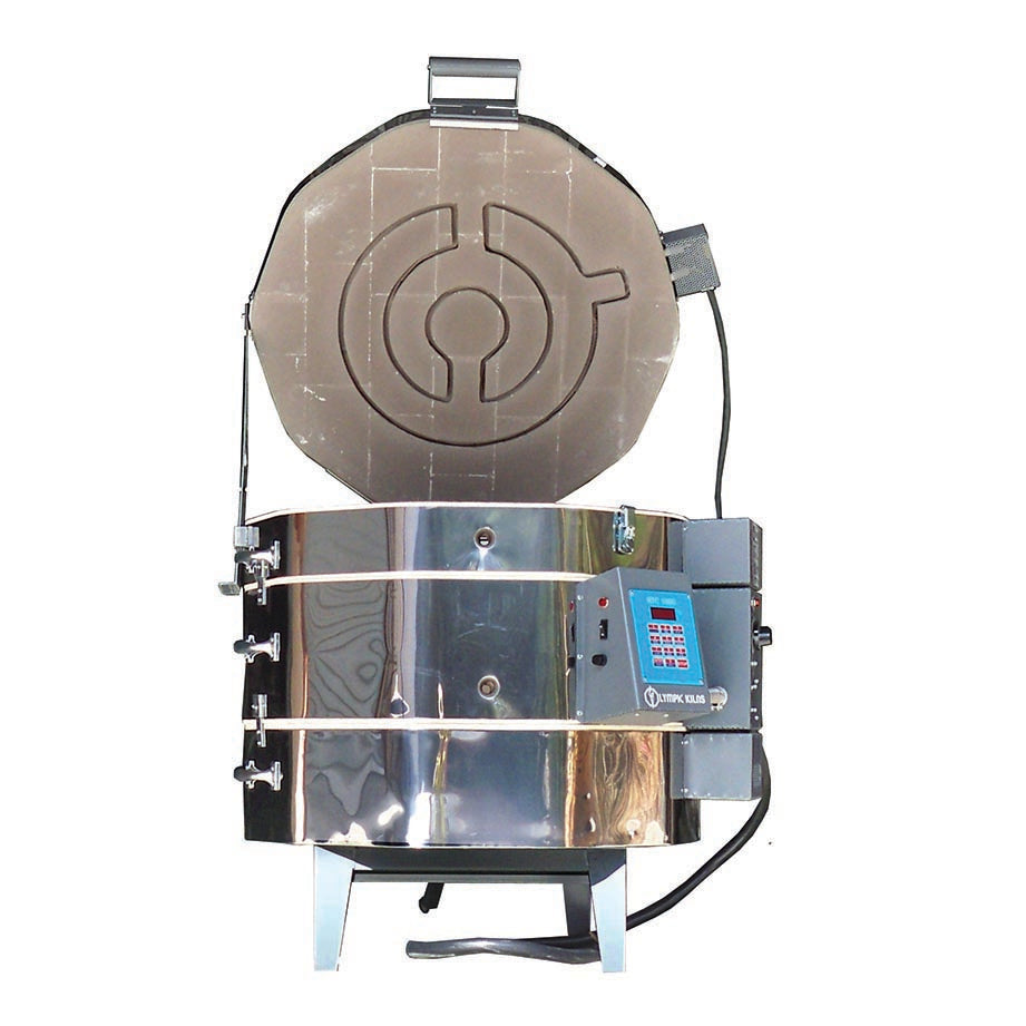 Olympic Kilns DM2818HE Electric Kiln | DM2818HE | front view with lid lift