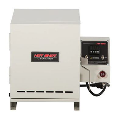 Hot Shot HS-360 heat treat oven front view with digital controller and power switch