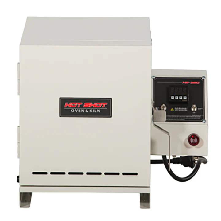 Hot Shot HS-360 heat treat oven front view with digital controller and power switch