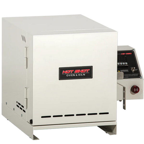 Hot Shot HS-360K heat treat oven angled front view compact metal oven