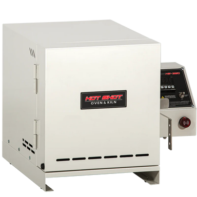 Hot Shot HS-360K heat treat oven angled front view compact metal oven