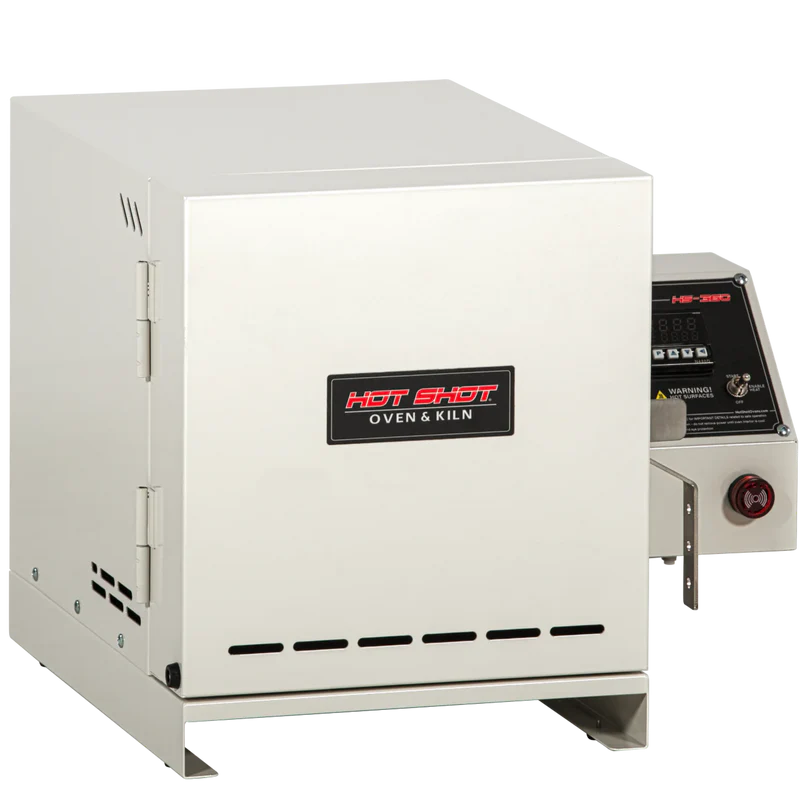 Hot Shot HS-360K heat treat oven angled front view compact metal oven