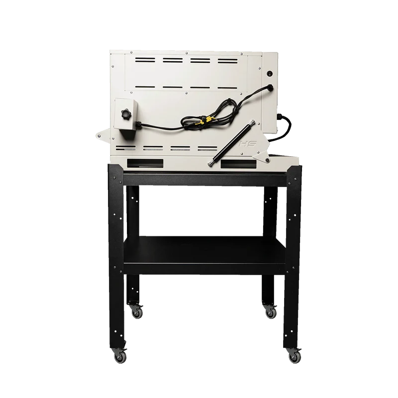 Hot Shot HS-18G glass kiln side view with stand and lift assist