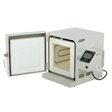 Hot Shot 1200C kiln open door showing ceramic chamber interior