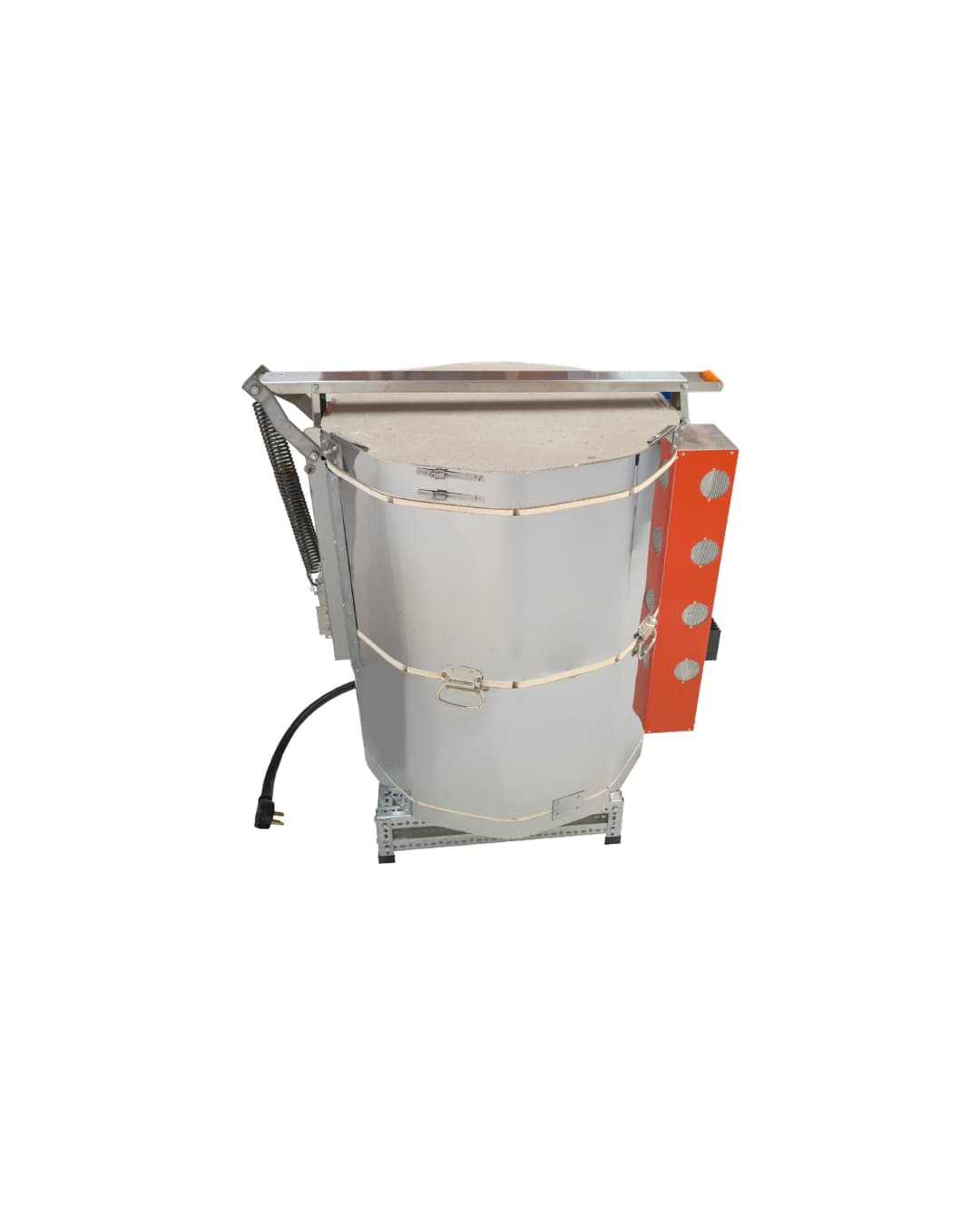 Jen-Ken Mega Coil 2431 3" Ceramic Kiln with the lid closed, right side