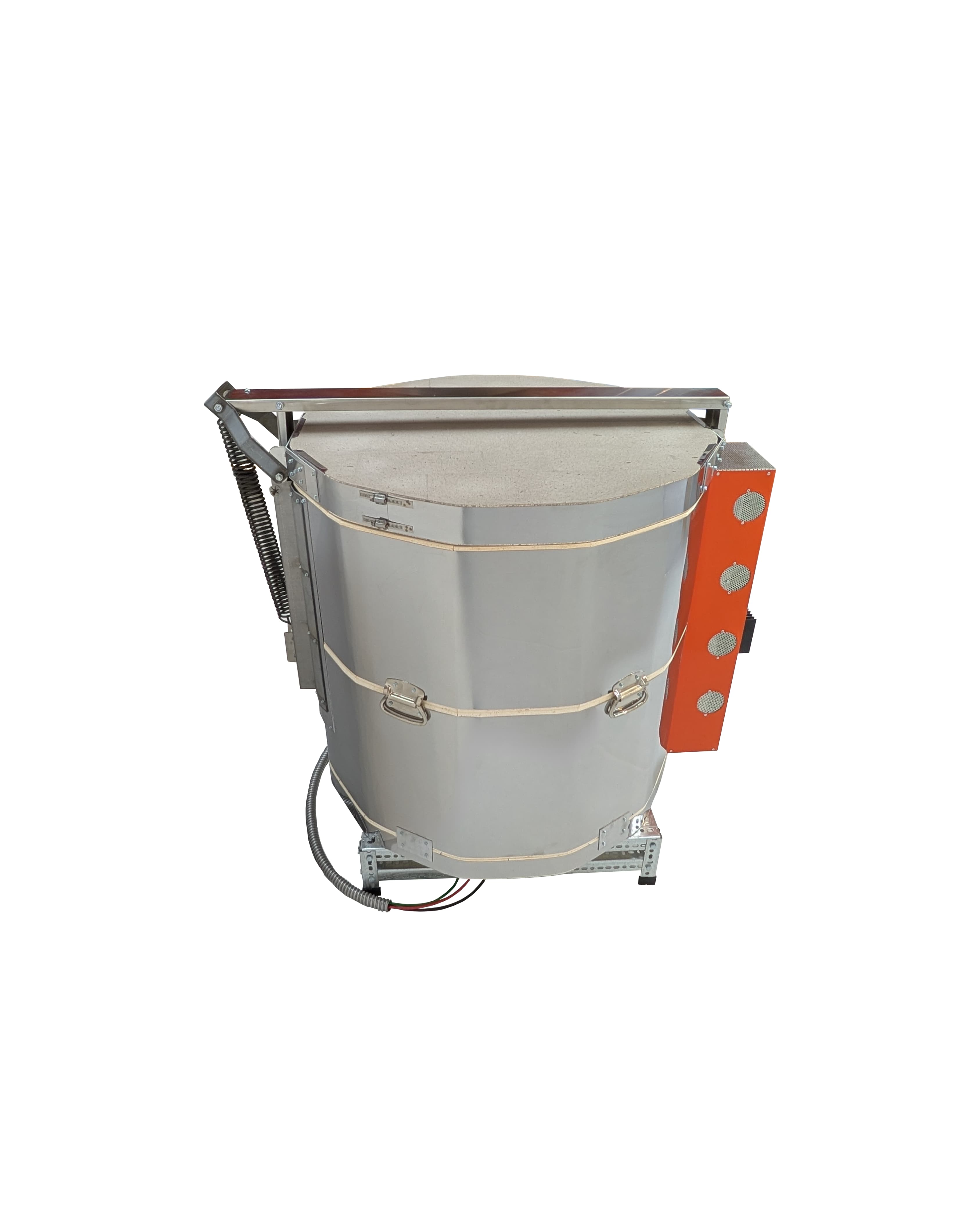 Jen-Ken Mega Coil 2829 3" Ceramic Kiln with the lid closed, right side