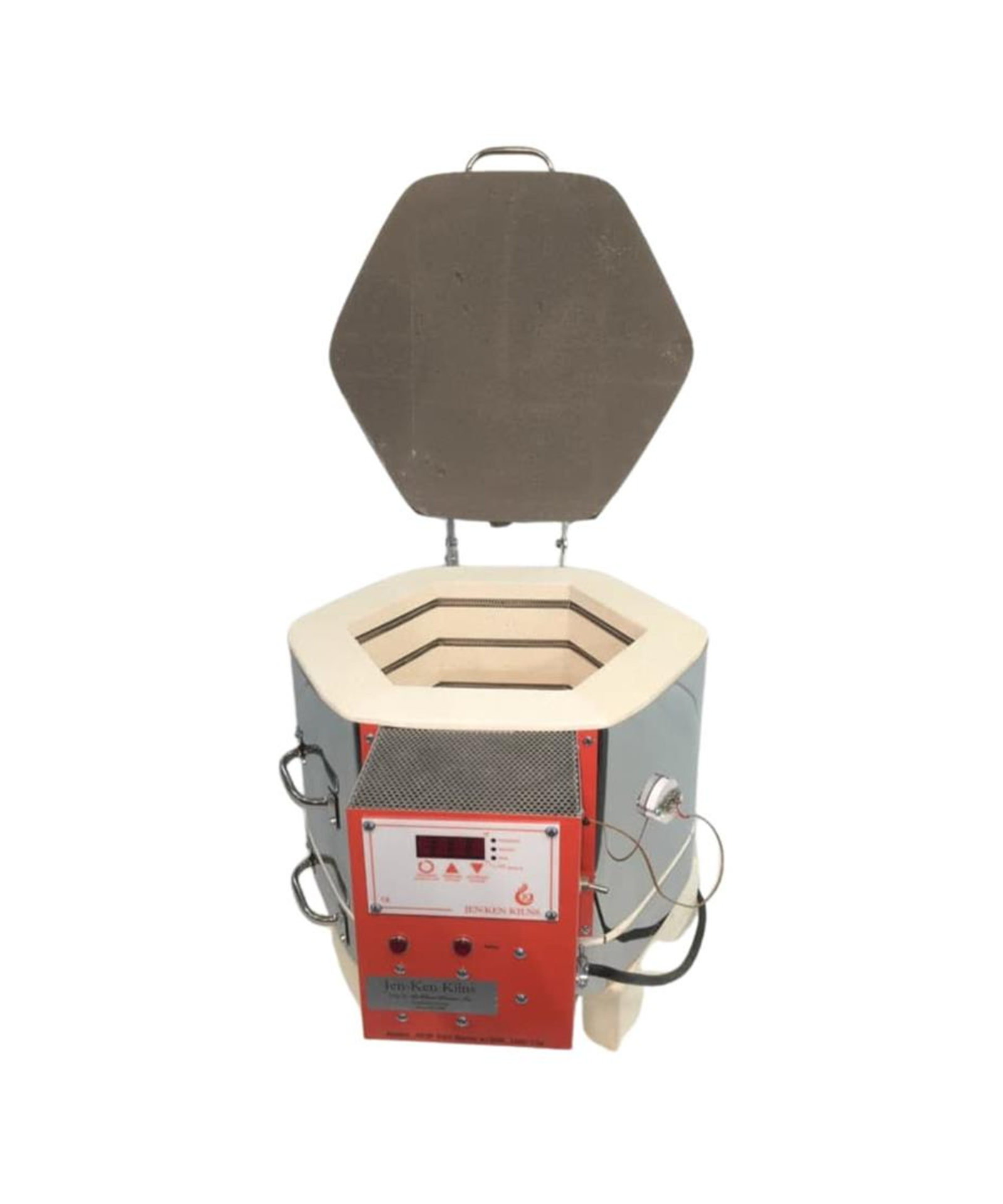 Jen-Ken Vitri Barrel Vitrigraph Kiln with the chamber open