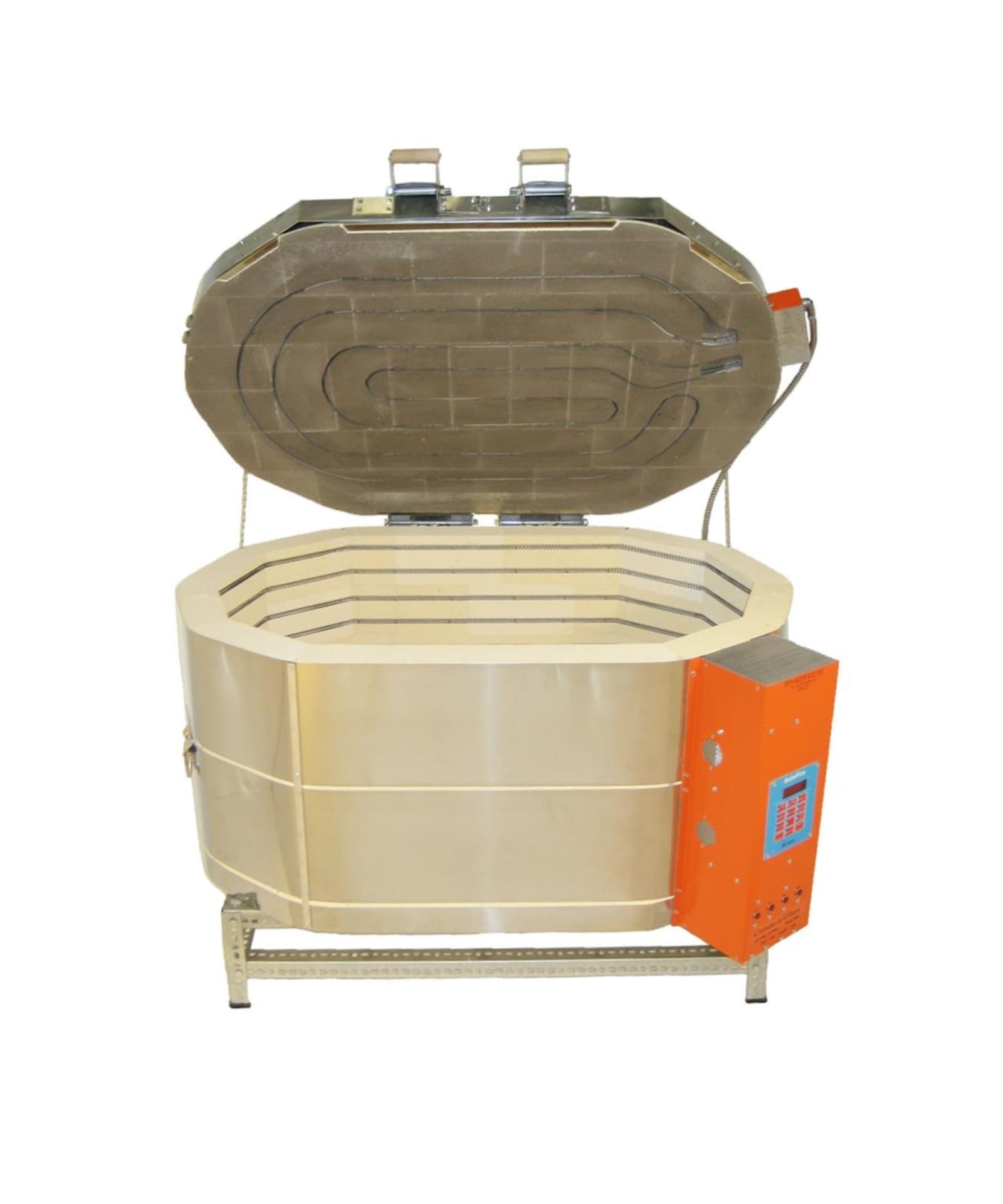 Jen-Ken Ceram-a-Glass Oval 3" Kiln with the lid open