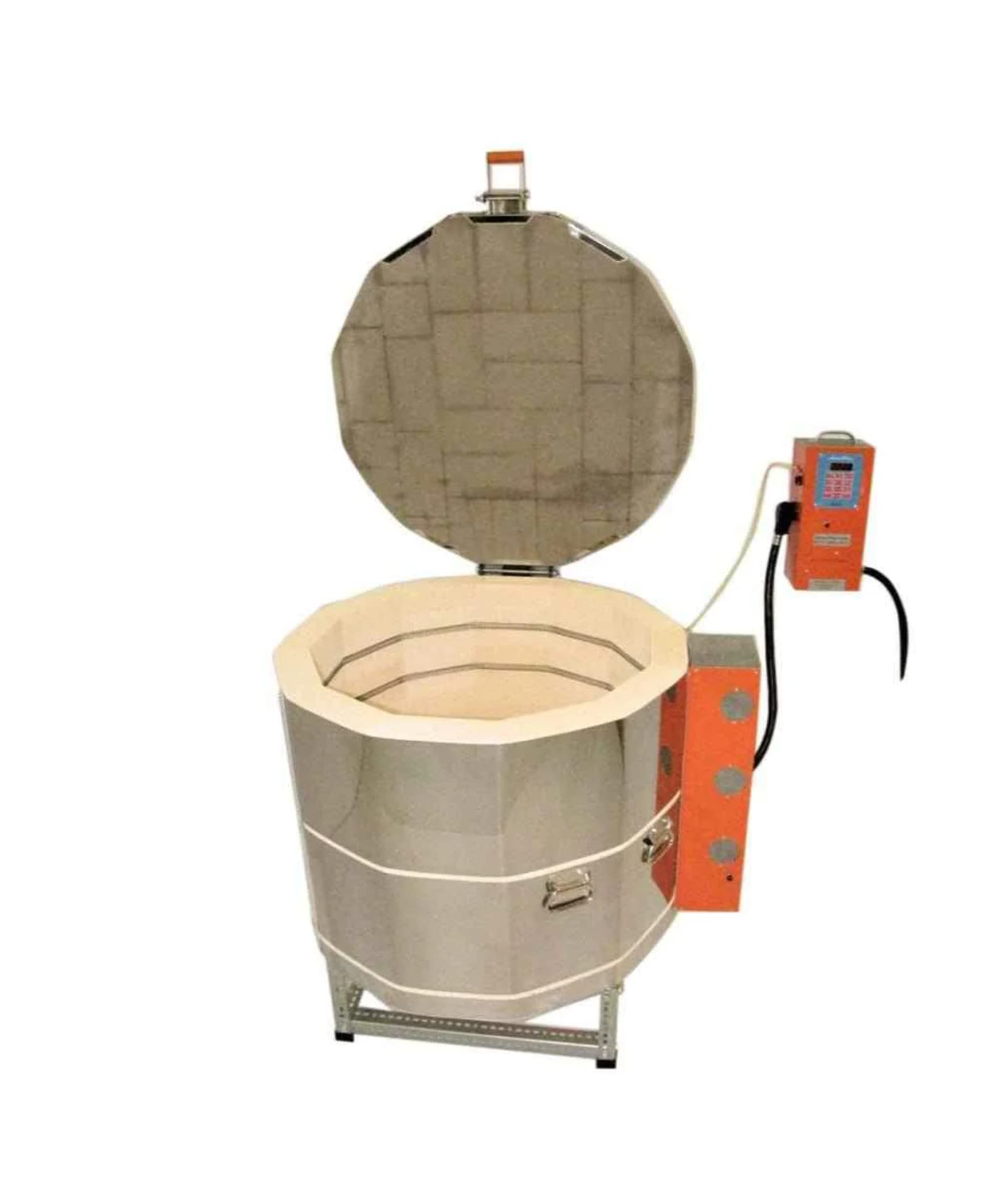 Jen-Ken Mega Coil 2822 3" Ceramic Kiln with the lid open