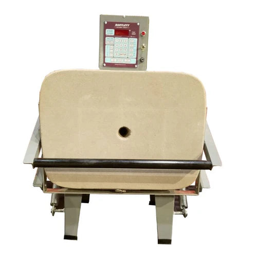 Olympic 139FLE front-loading kiln closed front view with controller