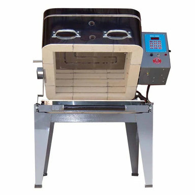 Olympic Kilns 189 Slider kiln front view with clamshell lid raised showing firing chamber