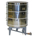 Olympic 2327G updraft gas kiln closed with stainless steel exterior and burner assembly