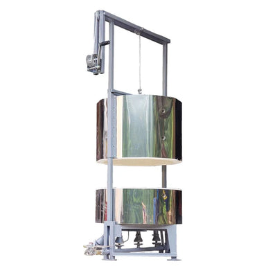 Olympic Kilns 23 inch Raku gas kiln with chamber lifted open for raku firing access