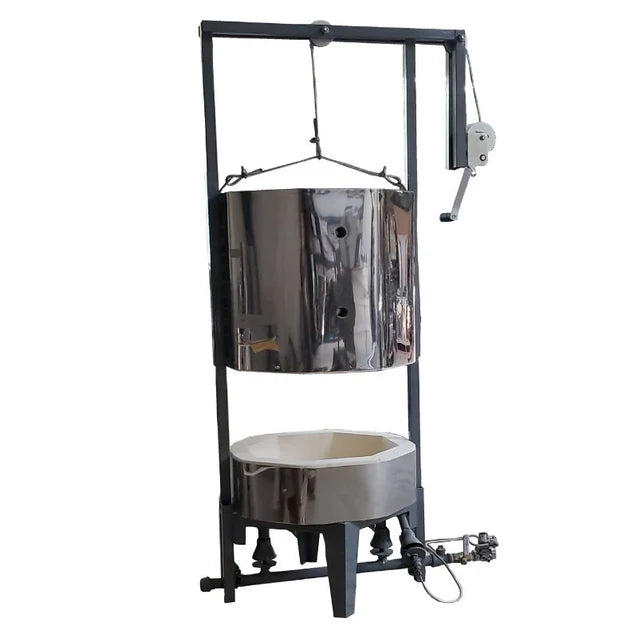 Olympic Kilns 23 inch Raku kiln ignition system and burner setup attached underneath