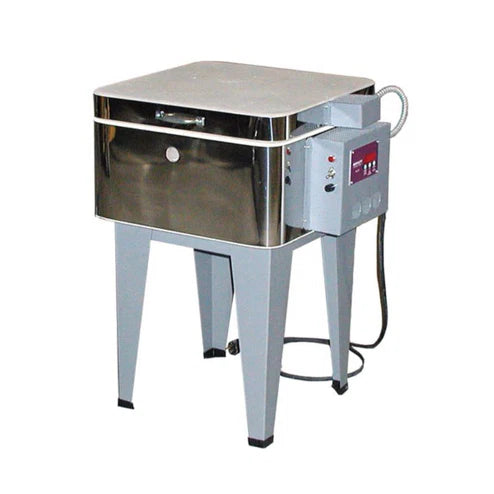 Olympic Champ XL glass kiln closed with digital controller and stainless steel body