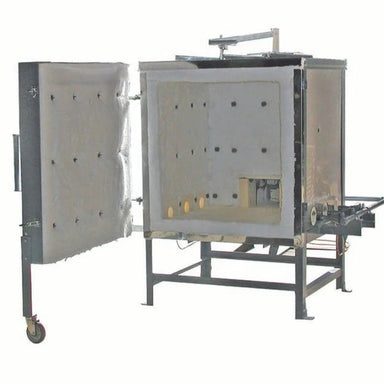 Olympic Kilns DD9 gas kiln open chamber with visible burners and interior for high-capacity ceramic firing