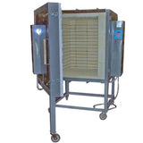 Olympic FL17E large capacity electric kiln open showing front-loading chamber and interior