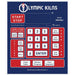 Control panel of Olympic Kilns with various buttons and labels on a blue background