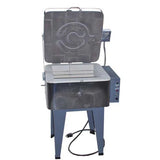 Square 146GFE kiln front view with open lid revealing interior firebrick chamber for glass firing