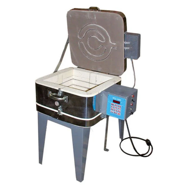 Square 146GFE top-loading kiln open with visible heating chamber and digital control panel