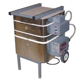 Olympic Traveler kiln closed front angled view with stainless steel exterior