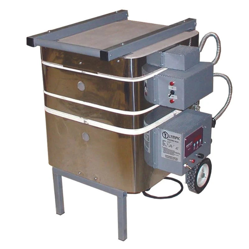 Olympic Traveler kiln closed front angled view with stainless steel exterior