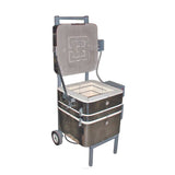Traveler kiln open front right angled view with lid fully raised and interior exposed