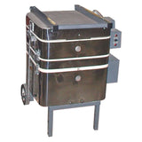 Olympic Traveler 120V electric kiln front view with lid open and wheeled stand