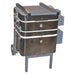 Olympic Traveler 120V electric kiln front view with lid open and wheeled stand