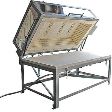 Olympic Kilns GF15E large glass kiln open with lid lifted revealing heating elements