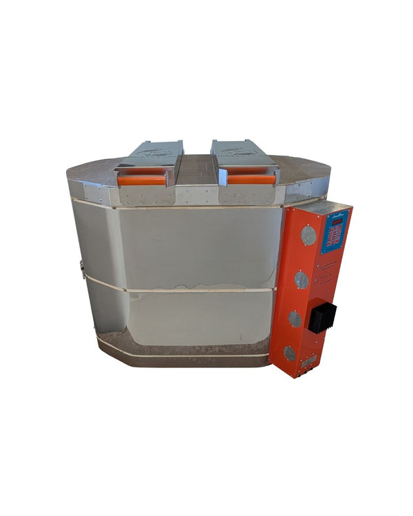 Jen-Ken Oval 27 3" Ceramic Kiln with the lid closed, front view